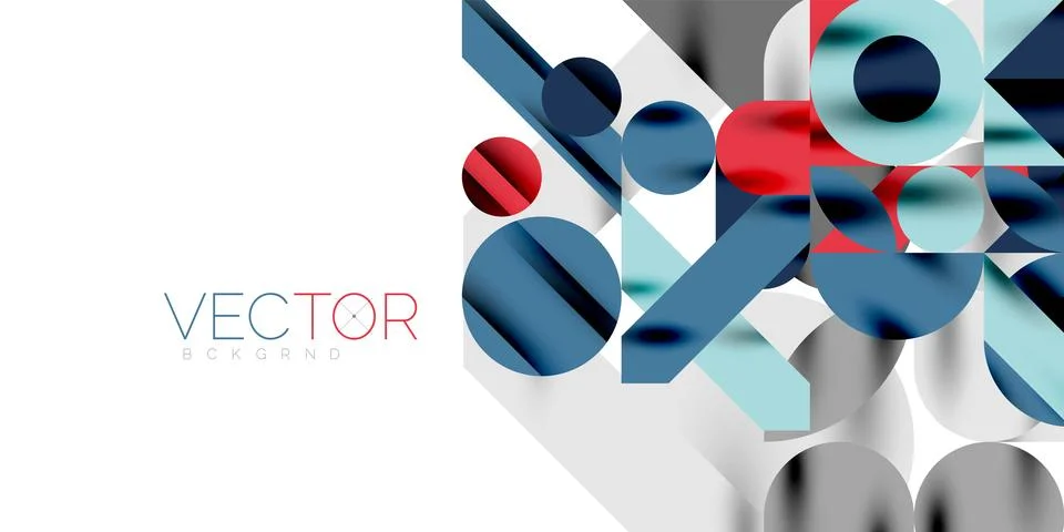 Colorful simple dynamic geometric forms circles lines and round shapes. Mosaic Stock Illustration