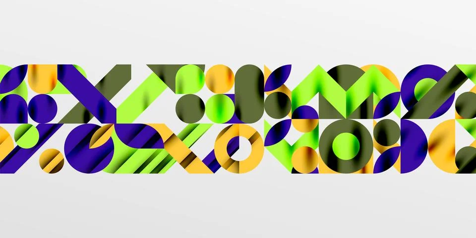 Colorful simple dynamic geometric forms circles lines and round shapes. Mosaic Stock Illustration