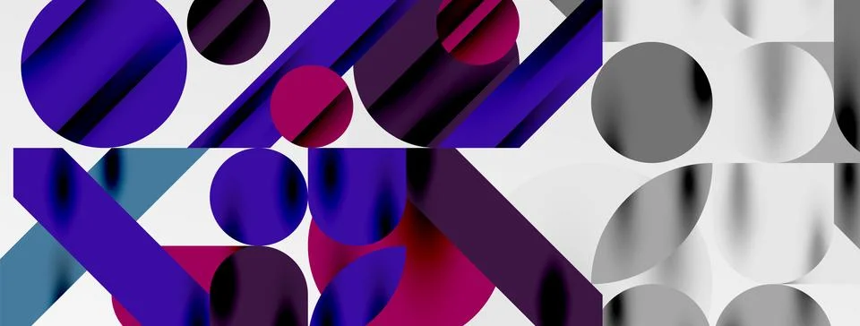 Colorful simple dynamic geometric forms circles lines and round shapes. Mosaic Stock Illustration