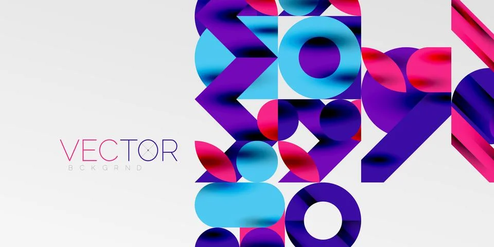 Colorful simple dynamic geometric forms circles lines and round shapes. Mosaic Stock Illustration