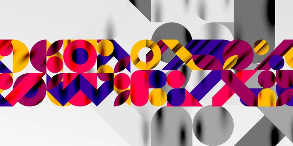 Colorful simple dynamic geometric forms circles lines and round shapes. Mosaic Stock Illustration