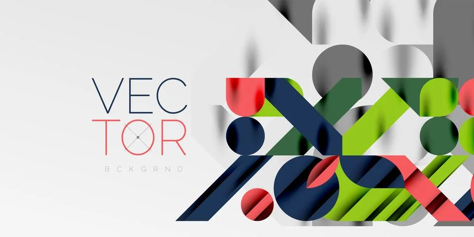 Colorful simple dynamic geometric forms circles lines and round shapes. Mosaic Stock Illustration