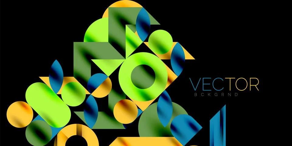 Colorful simple dynamic geometric forms circles lines and round shapes. Mosaic 库存插图