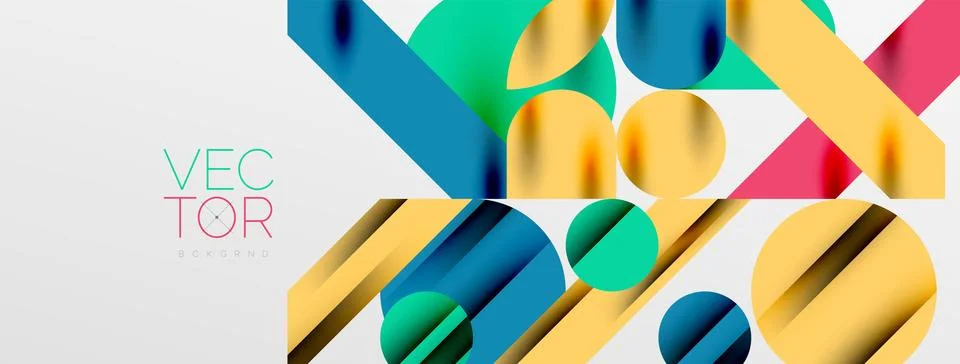 Colorful simple dynamic geometric forms circles lines and round shapes. Mosaic Stock Illustration
