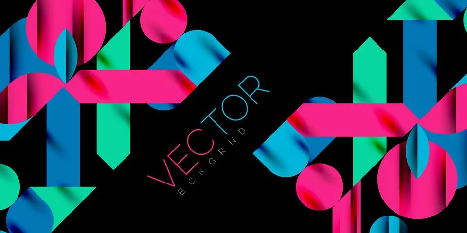 Colorful simple dynamic geometric forms circles lines and round shapes. Mosaic Stock Illustration