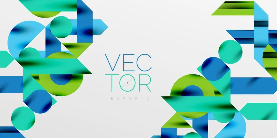Colorful simple dynamic geometric forms circles lines and round shapes. Mosaic Stock Illustration