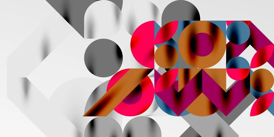 Colorful simple dynamic geometric forms circles lines and round shapes. Mosaic Stock Illustration
