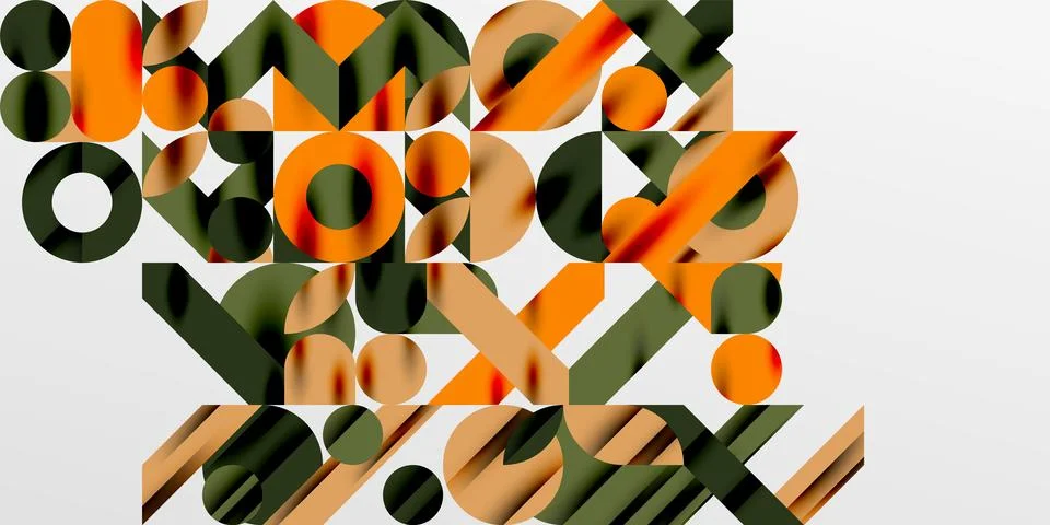 Colorful simple dynamic geometric forms circles lines and round shapes. Mosaic Stock Illustration
