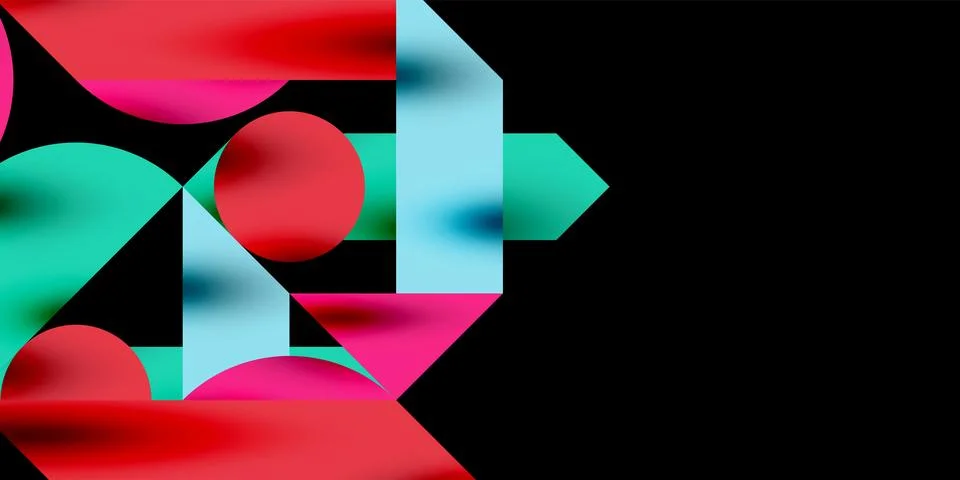 Colorful simple dynamic geometric forms circles lines and round shapes. Mosaic Stock Illustration