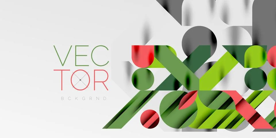Colorful simple dynamic geometric forms circles lines and round shapes. Mosaic Stock Illustration
