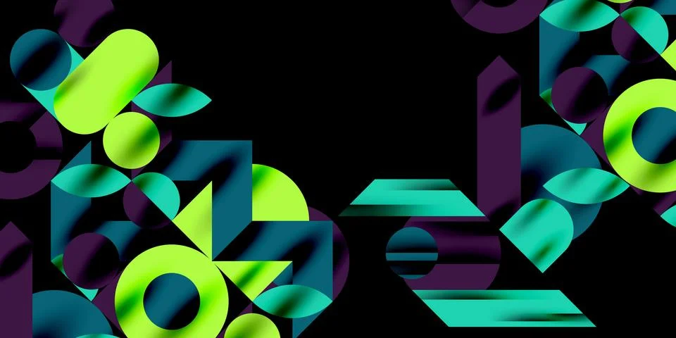 Colorful simple dynamic geometric forms circles lines and round shapes. Mosaic Stock Illustration