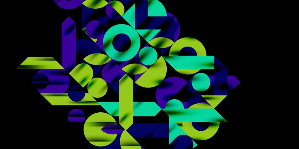 Colorful simple dynamic geometric forms circles lines and round shapes. Mosaic Stock Illustration