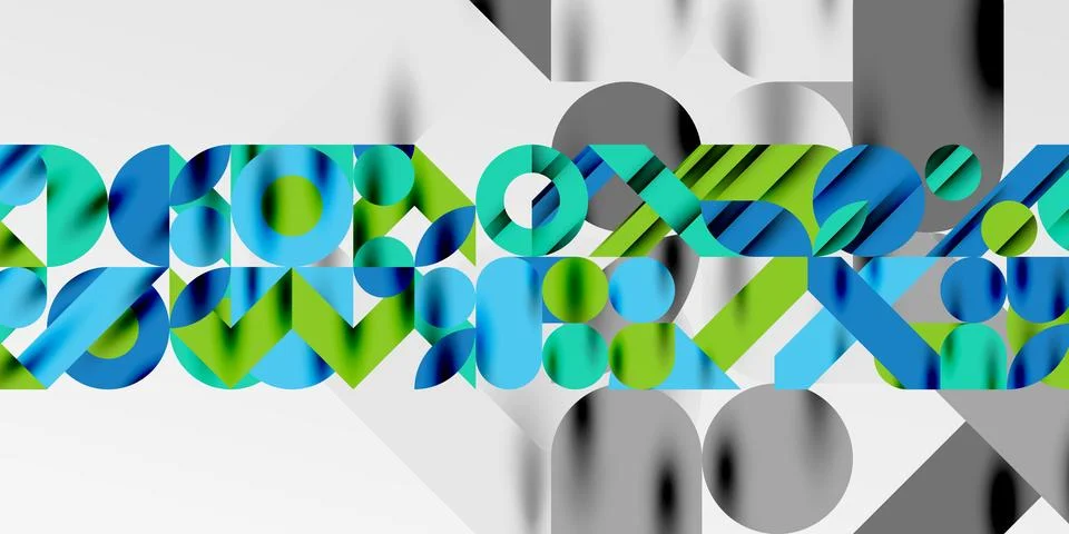 Colorful simple dynamic geometric forms circles lines and round shapes. Mosaic Stock Illustration