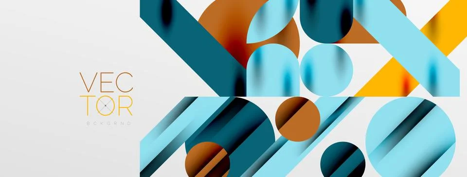 Colorful simple dynamic geometric forms circles lines and round shapes. Mosaic Stock Illustration