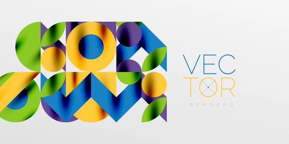 Colorful simple dynamic geometric forms circles lines and round shapes. Mosaic Stock Illustration