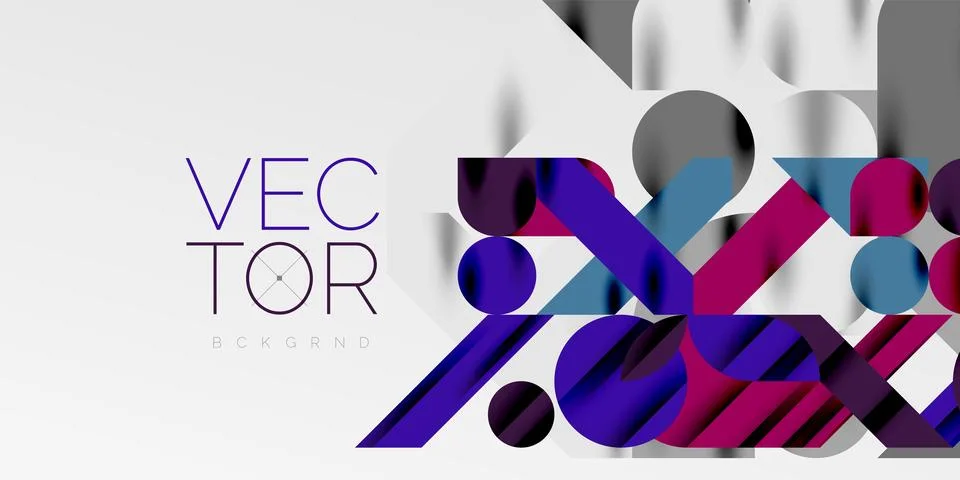 Colorful simple dynamic geometric forms circles lines and round shapes. Mosaic Stock Illustration