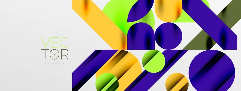 Colorful simple dynamic geometric forms circles lines and round shapes. Mosaic Stock Illustration