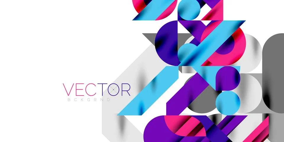 Colorful simple dynamic geometric forms circles lines and round shapes. Mosaic Stock Illustration