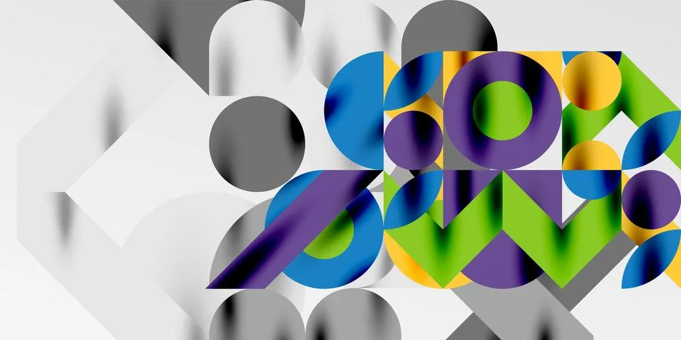 Colorful simple dynamic geometric forms circles lines and round shapes. Mosaic Stock Illustration