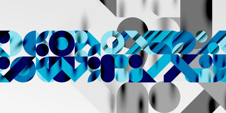 Colorful simple dynamic geometric forms circles lines and round shapes. Mosaic Stock Illustration