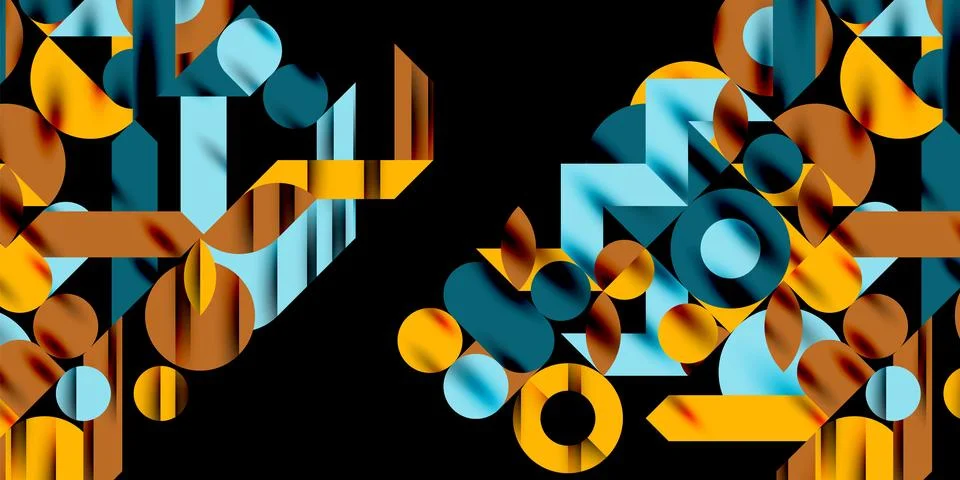 Colorful simple dynamic geometric forms circles lines and round shapes. Mosaic Stock Illustration