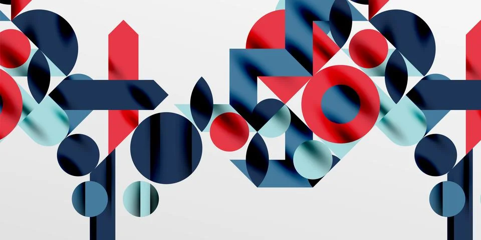 Colorful simple dynamic geometric forms circles lines and round shapes. Mosaic Stock Illustration