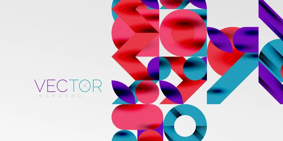 Colorful simple dynamic geometric forms circles lines and round shapes. Mosaic Stock Illustration