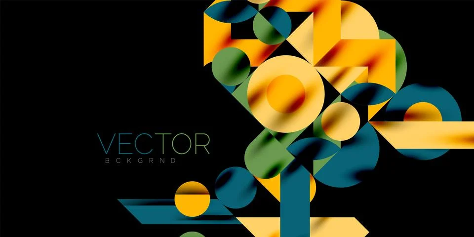 Colorful simple dynamic geometric forms circles lines and round shapes. Mosaic Stock Illustration