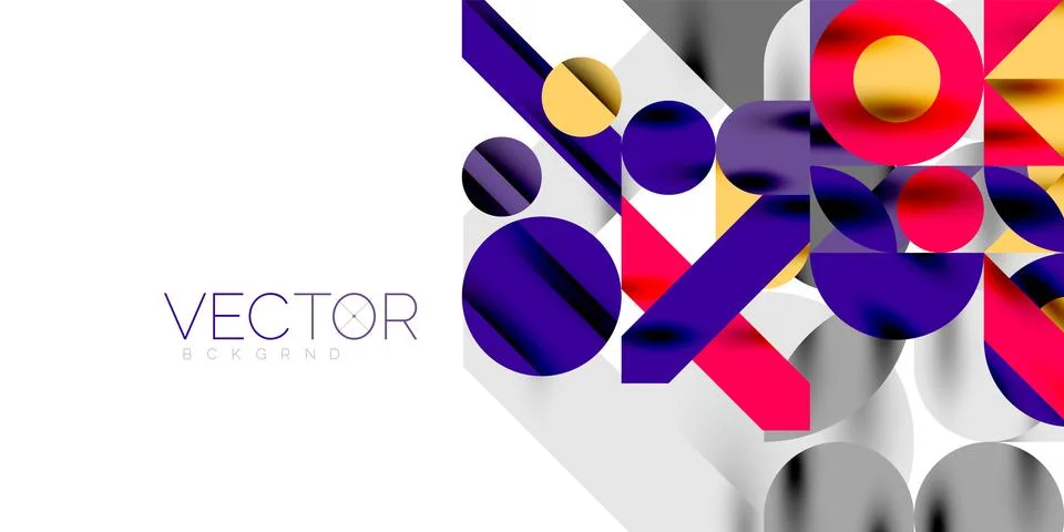 Colorful simple dynamic geometric forms circles lines and round shapes. Mosaic Stock Illustration