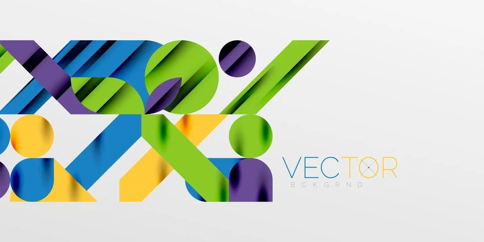 Colorful simple dynamic geometric forms circles lines and round shapes. Mosaic Stock Illustration