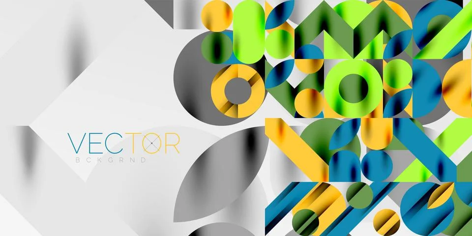 Colorful simple dynamic geometric forms circles lines and round shapes. Mosaic Stock Illustration