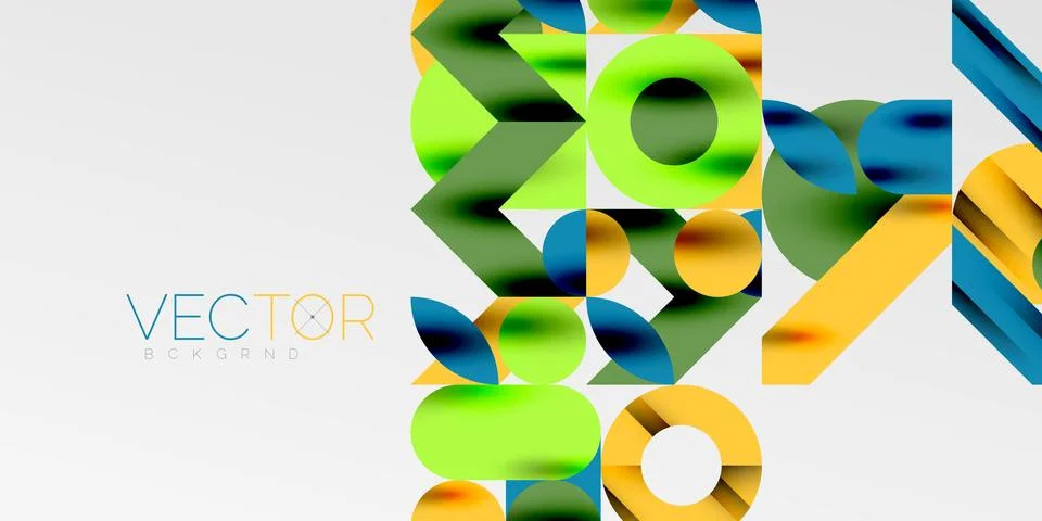 Colorful simple dynamic geometric forms circles lines and round shapes. Mosaic Stock Illustration