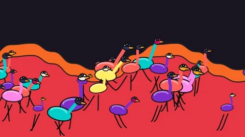 Colorful Simple Emus Running In Red Desert Animation Stock Footage 341399686