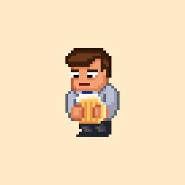 Colorful simple flat pixel art illustration of cartoon sad male drinking beer Stock Illustration