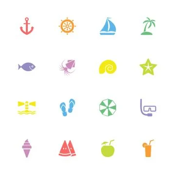 Colorful simple flat summer icon set Stock Illustration