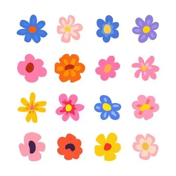 Colorful simple flowers set flat vector illustration イラスト素材