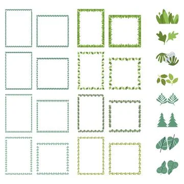 Colorful simple leaves empty frames collection. Decoration elements for child Illustrazione stock