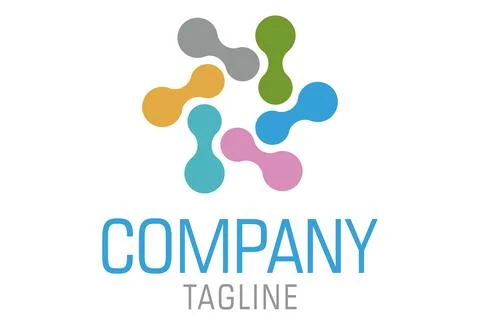 Colorful Simple Tech Line Connect Rotate Logo Design Stock Illustration
