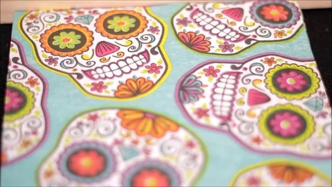 Colorful skulls focus pull Day of the Dead Stock Footage 71358747