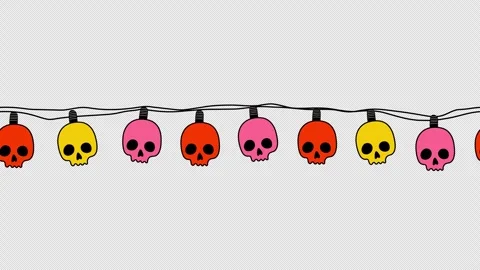 Colorful Skulls String Hanging from Light Bulb Seamless Transparent Animation Stock Footage 315164236