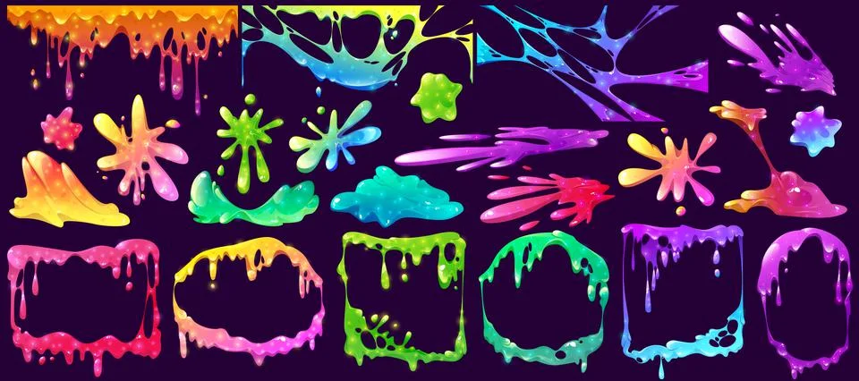 Colorful slime frames, splashes, spots or elements Stock Illustration