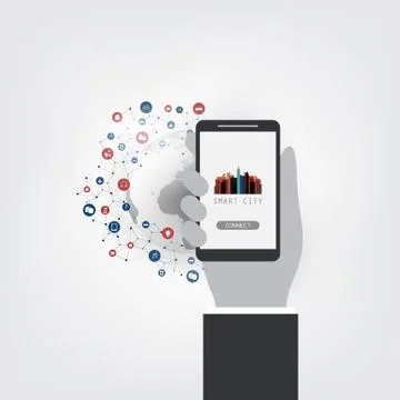 Colorful Smart City, Cloud Computing Design Concept with Icons Stock Illustration