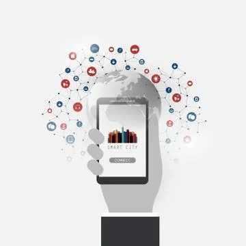 Colorful Smart City, Cloud Computing Design Concept with Icons Stock Illustration