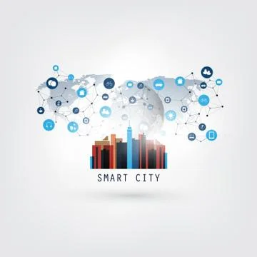 Colorful Smart City, Cloud Computing Design Concept with Icons イラスト素材