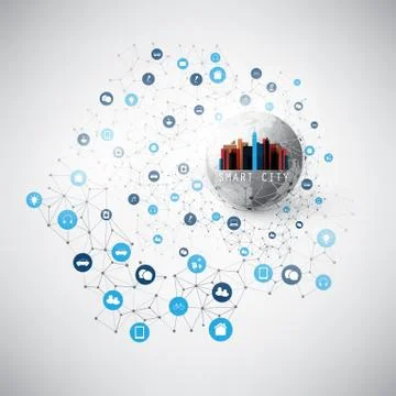 Colorful Smart City, Cloud Computing Design Concept with Icons イラスト素材