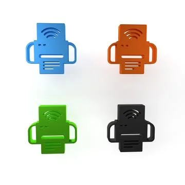 Colorful Smart printer system icon isolated on white background. Internet o.. 스톡 일러스트