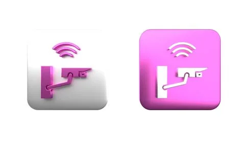 Colorful Smart security camera icon isolated on white background. Internet .. Stock Photos