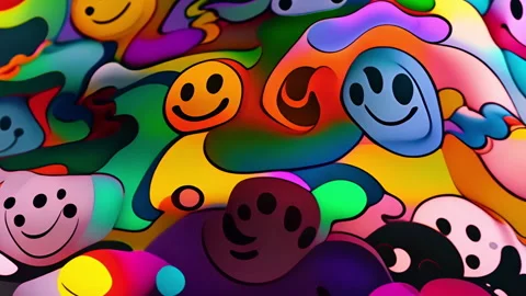 Colorful smiley faces and abstract shapes animation Stock Footage 308771941