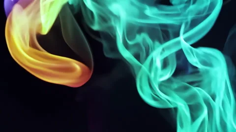Colorful smoke billowing, twisting dynamically against dark backdrop, generating Stock Footage 310403377