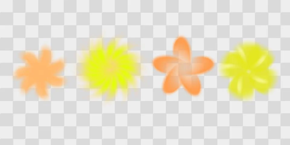 Colorful smooth blurred gradient flower set. Bright blurry aura shape collection Stock Illustration